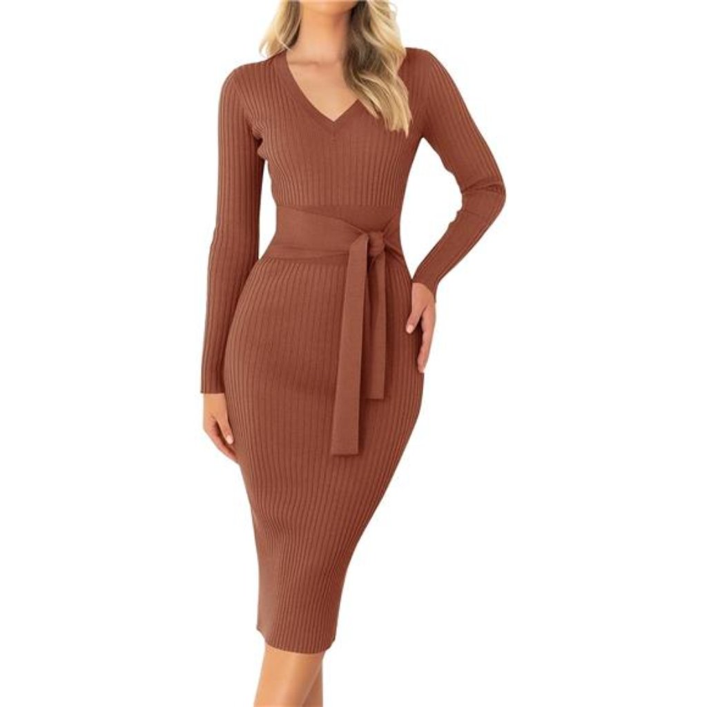 Women's Long Sleeve Sweater Dress Red Brown